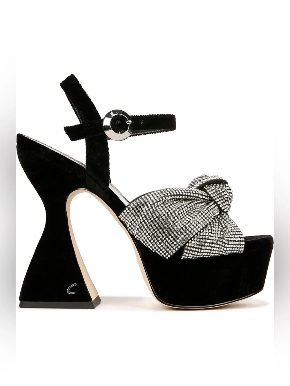 Sam Edelman NY Circus Edgy Rhinestone Bow Black Velvet Platform Sz10